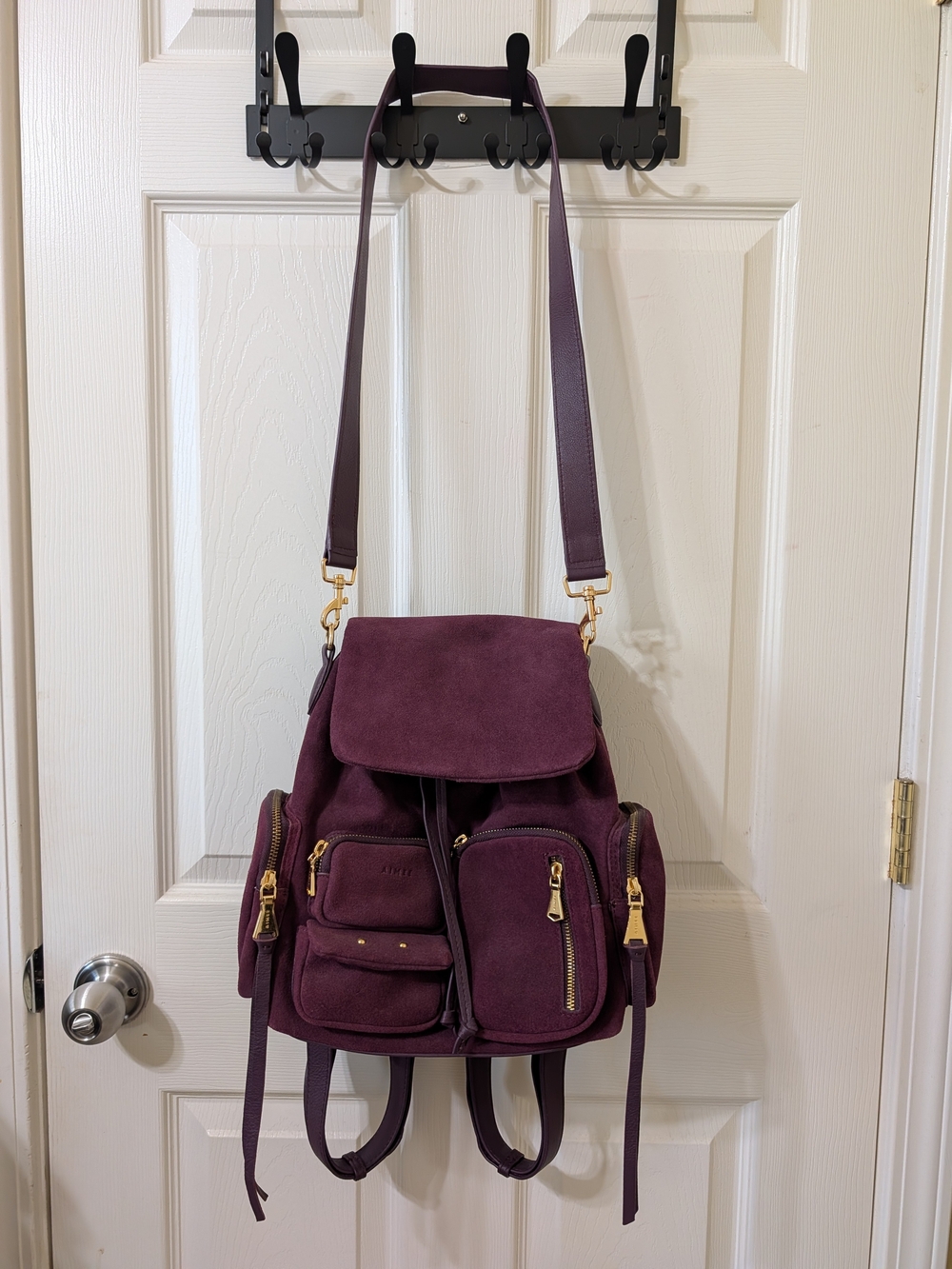 Aimee Kestenberg Plum Suede Convertible Backpack Shoulder Bag